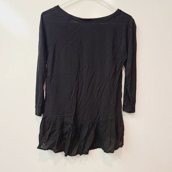 LOFT Shirt Black Long Sleeve Ruffle Trim Womens Extra Small - Picture 4 of 7